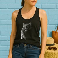 Cat Sleeping On The Moon Sketch Womens Tank Top
