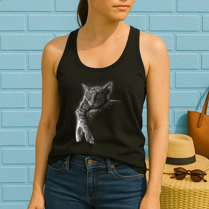 Cat Sleeping On The Moon Sketch Womens Tank Top