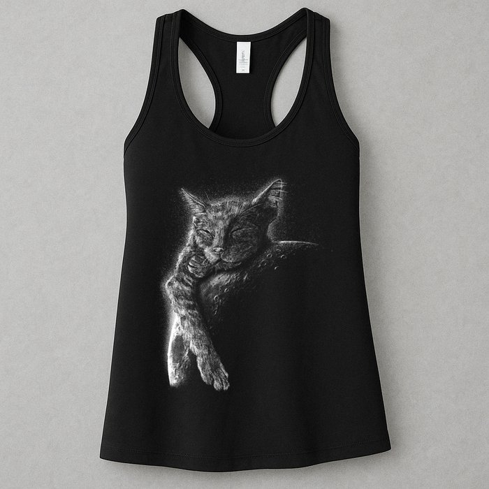 Cat Sleeping On The Moon Sketch Womens Tank Top