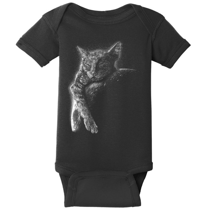 Cat Sleeping On The Moon Sketch Baby Bodysuit