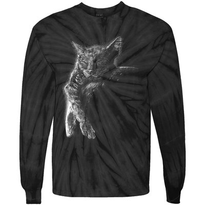 Cat Sleeping On The Moon Sketch Tie-Dye Long Sleeve Shirt