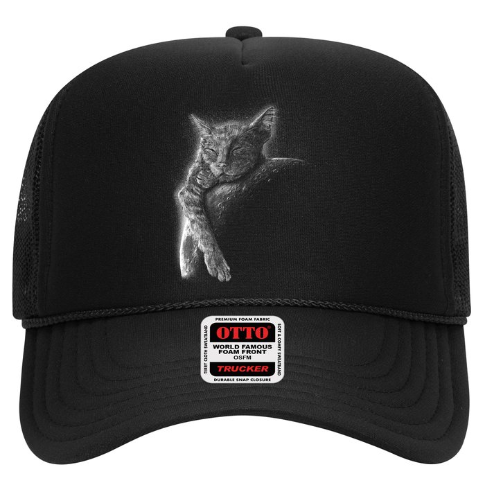 Cat Sleeping On The Moon Sketch Trucker Hat