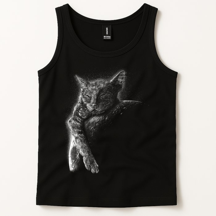Cat Sleeping On The Moon Sketch Tank Top