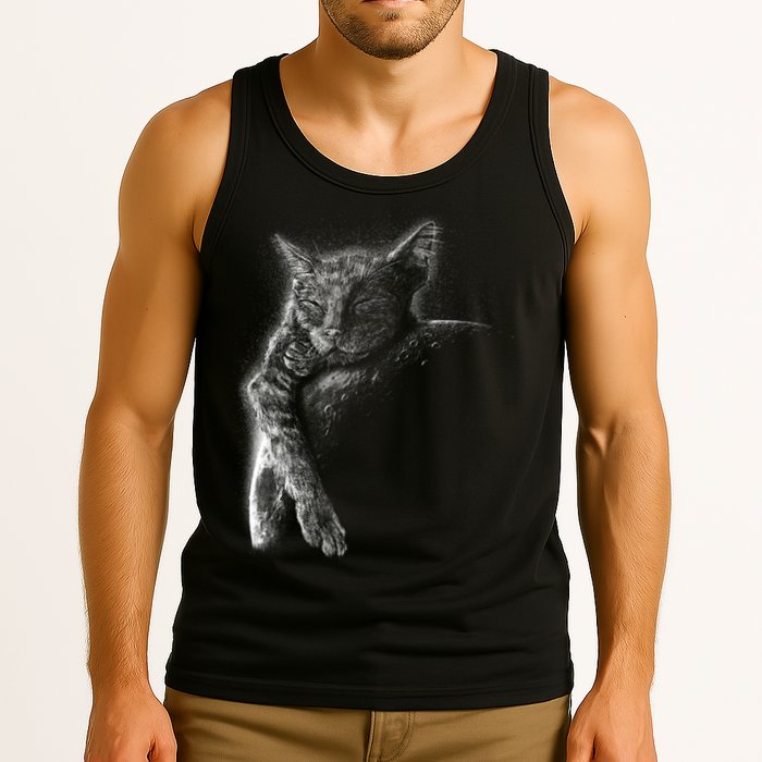 Cat Sleeping On The Moon Sketch Tank Top