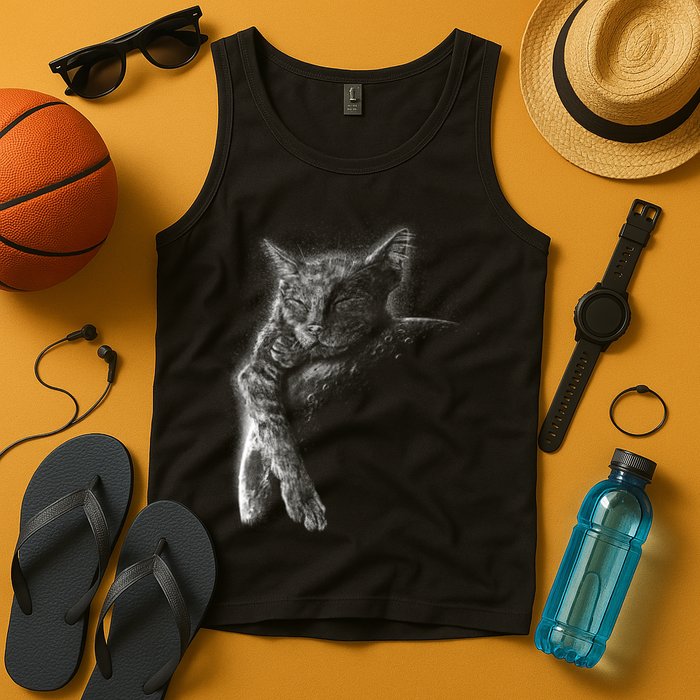 Cat Sleeping On The Moon Sketch Tank Top