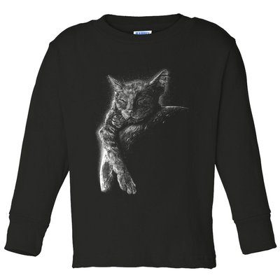 Cat Sleeping On The Moon Sketch Toddler Long Sleeve Shirt
