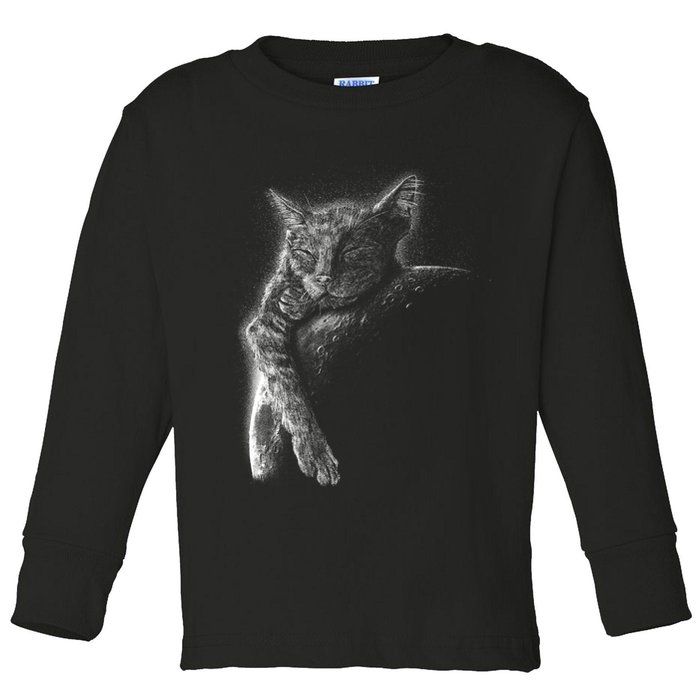 Cat Sleeping On The Moon Sketch Toddler Long Sleeve Shirt