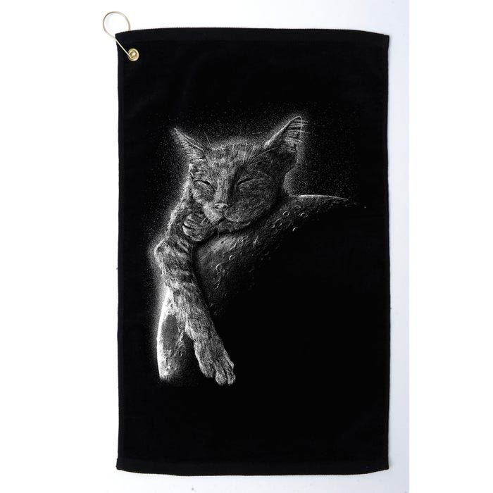 Cat Sleeping On The Moon Sketch Golf Towel