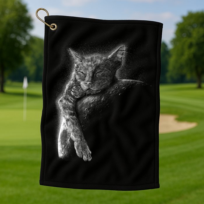 Cat Sleeping On The Moon Sketch Golf Towel