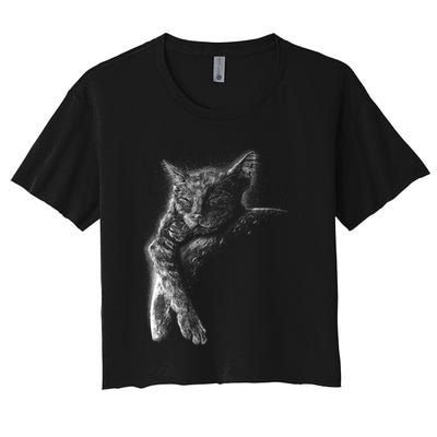 Cat Sleeping On The Moon Sketch Crop Top