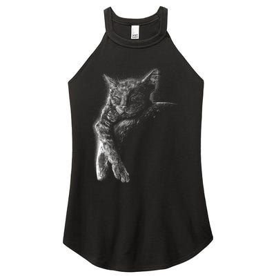 Cat Sleeping On The Moon Sketch Women's Perfect Tri Rocker Tank