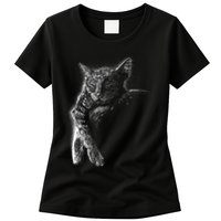 Cat Sleeping On The Moon Sketch Womens T-Shirt