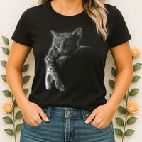Cat Sleeping On The Moon Sketch Womens T-Shirt