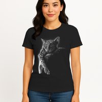 Cat Sleeping On The Moon Sketch Womens T-Shirt