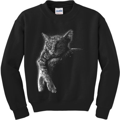 Cat Sleeping On The Moon Sketch Kids Sweatshirt