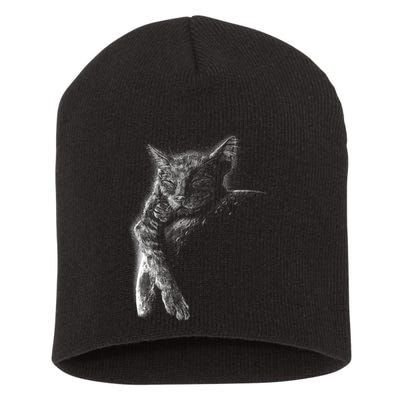 Cat Sleeping On The Moon Sketch Short Acrylic Beanie