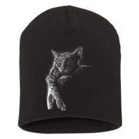 Cat Sleeping On The Moon Sketch Short Acrylic Beanie