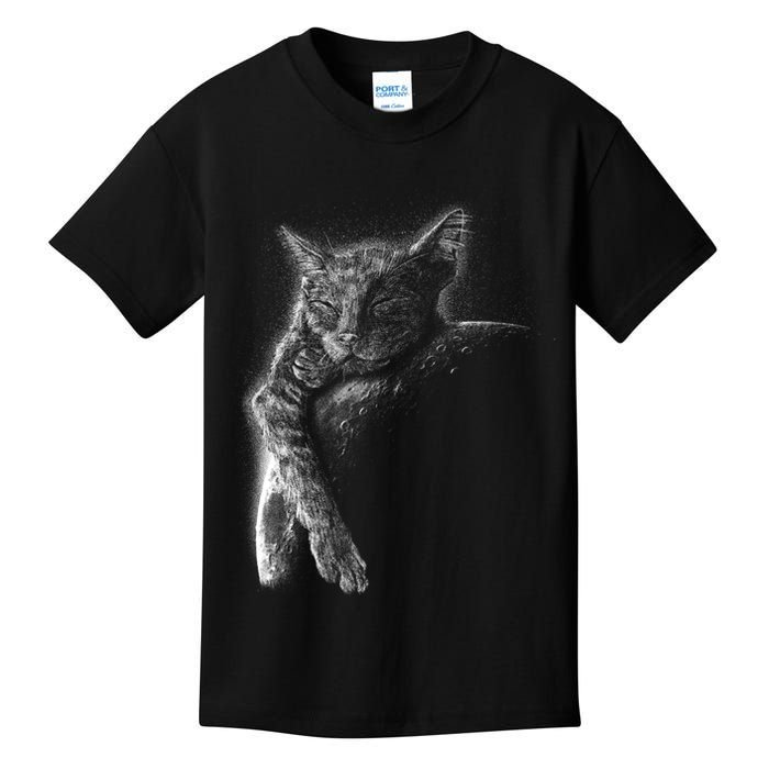 Cat Sleeping On The Moon Sketch Kids T-Shirt