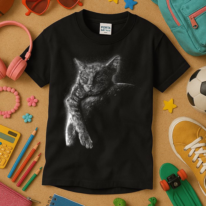Cat Sleeping On The Moon Sketch Kids T-Shirt