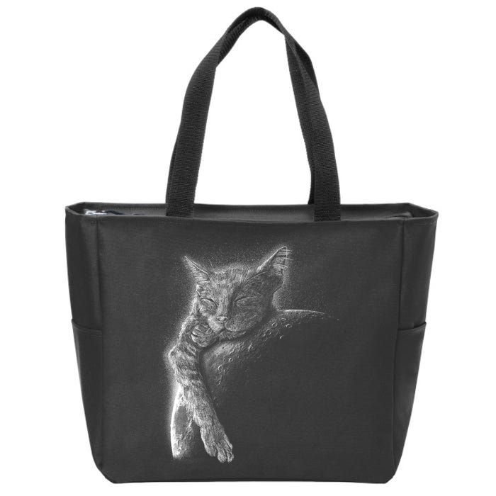 Cat Sleeping On The Moon Sketch Zip Tote Bag