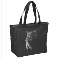 Cat Sleeping On The Moon Sketch Zip Tote Bag