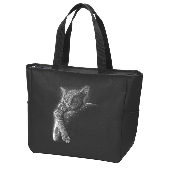 Cat Sleeping On The Moon Sketch Zip Tote Bag