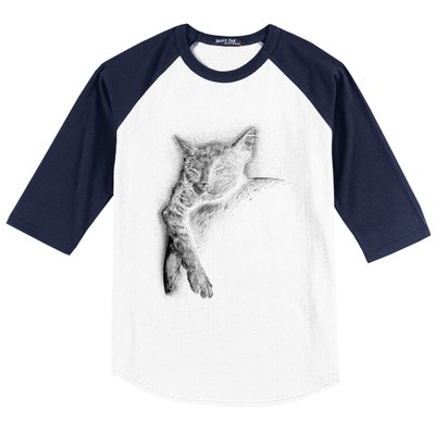 Cat Sleeping On The Moon Sketch Baseball Sleeve Shirt