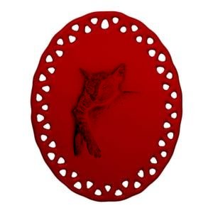 Cat Sleeping On The Moon Sketch Ceramic Oval Ornament