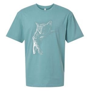 Cat Sleeping On The Moon Sketch Sueded Cloud Jersey T-Shirt