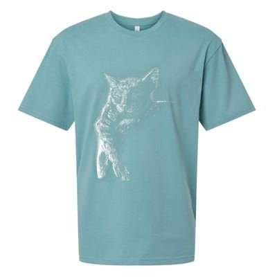 Cat Sleeping On The Moon Sketch Sueded Cloud Jersey T-Shirt