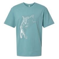 Cat Sleeping On The Moon Sketch Sueded Cloud Jersey T-Shirt