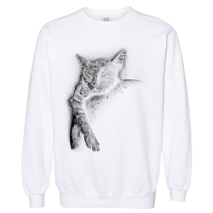 Cat Sleeping On The Moon Sketch Garment-Dyed Sweatshirt