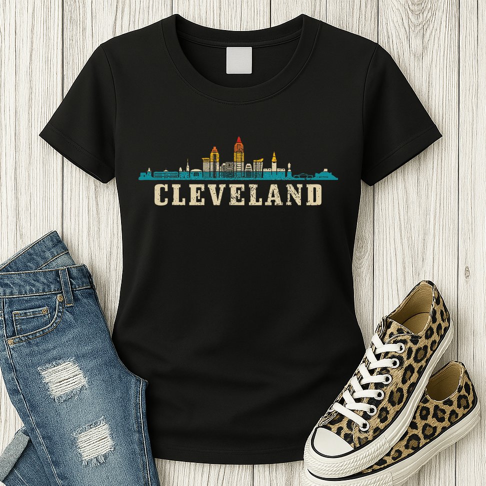 Cleveland Skyline Ohio Vintage Pride Retro Womens T-Shirt