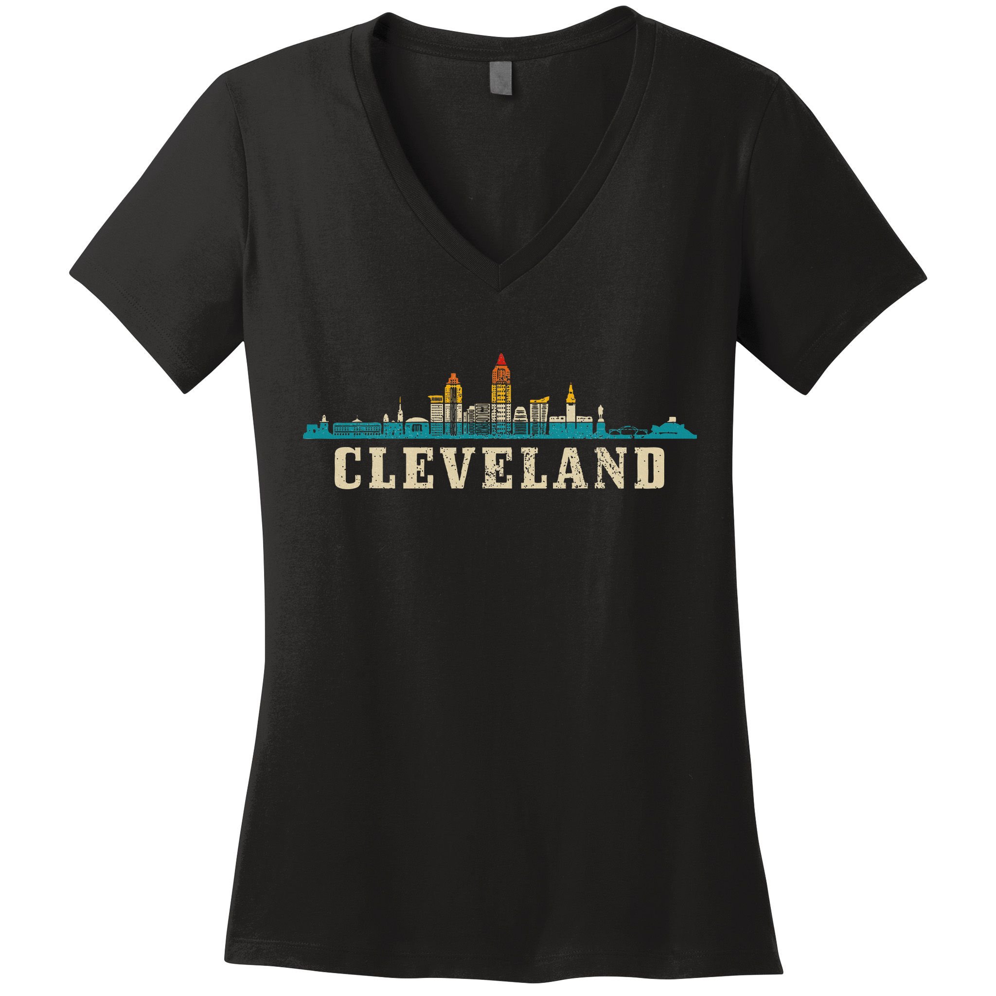 Cleveland Skyline Ohio Vintage Pride Retro Women's V-Neck T-Shirt