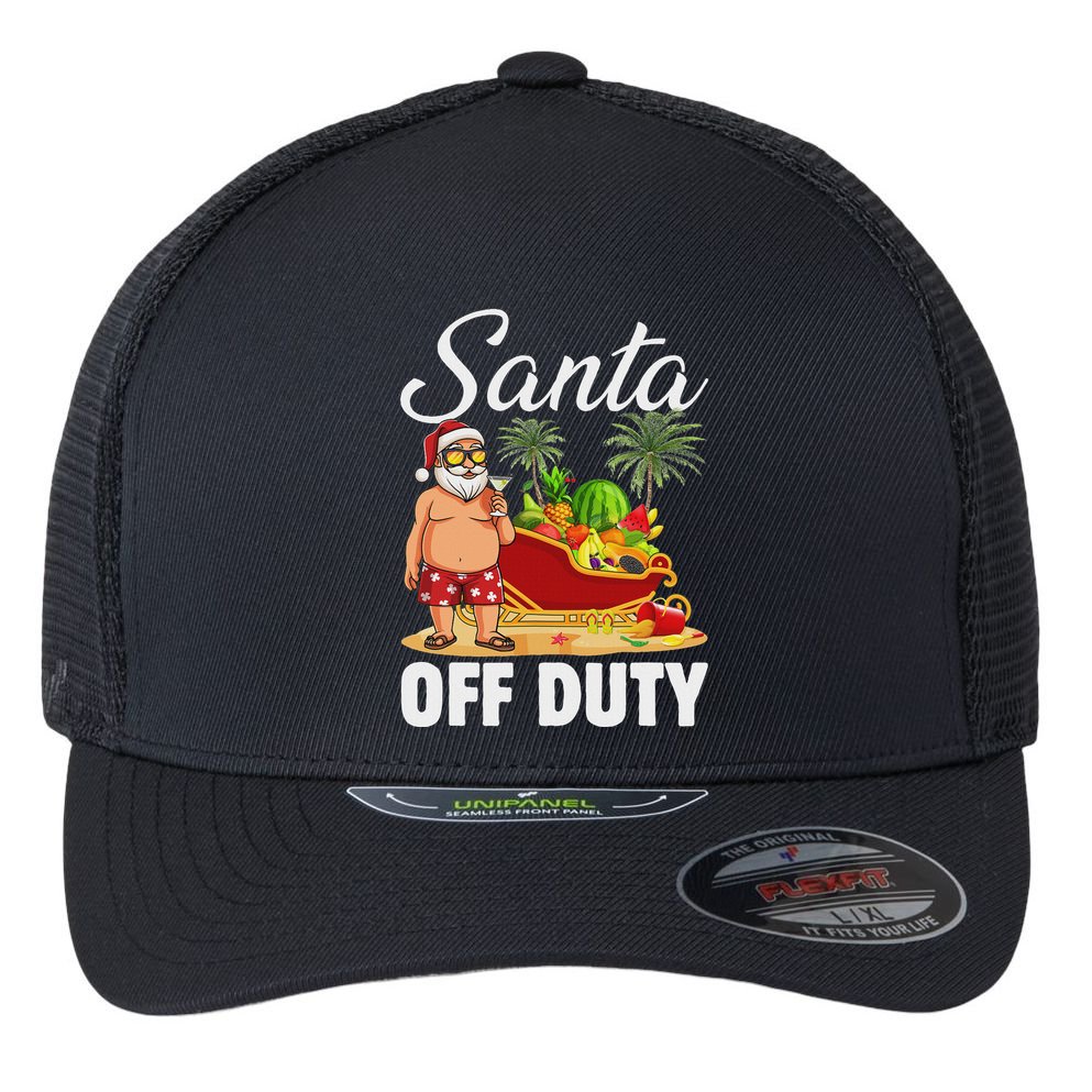 Cute Santa Off Duty Sleigh Summer Vacation Christmas In July Flexfit Unipanel Trucker Cap
