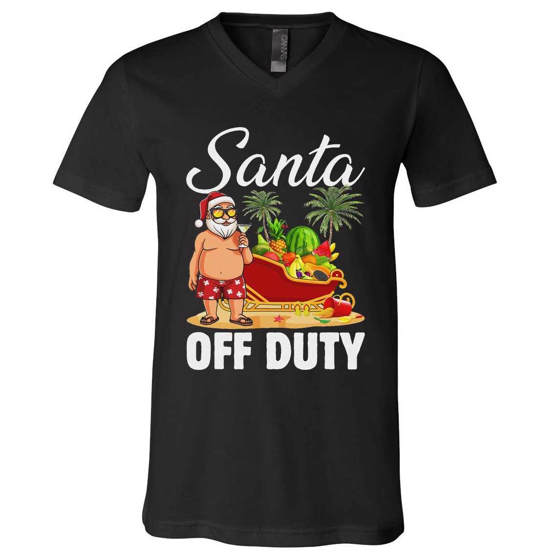 Cute Santa Off Duty Sleigh Summer Vacation Christmas In July V-Neck T-Shirt
