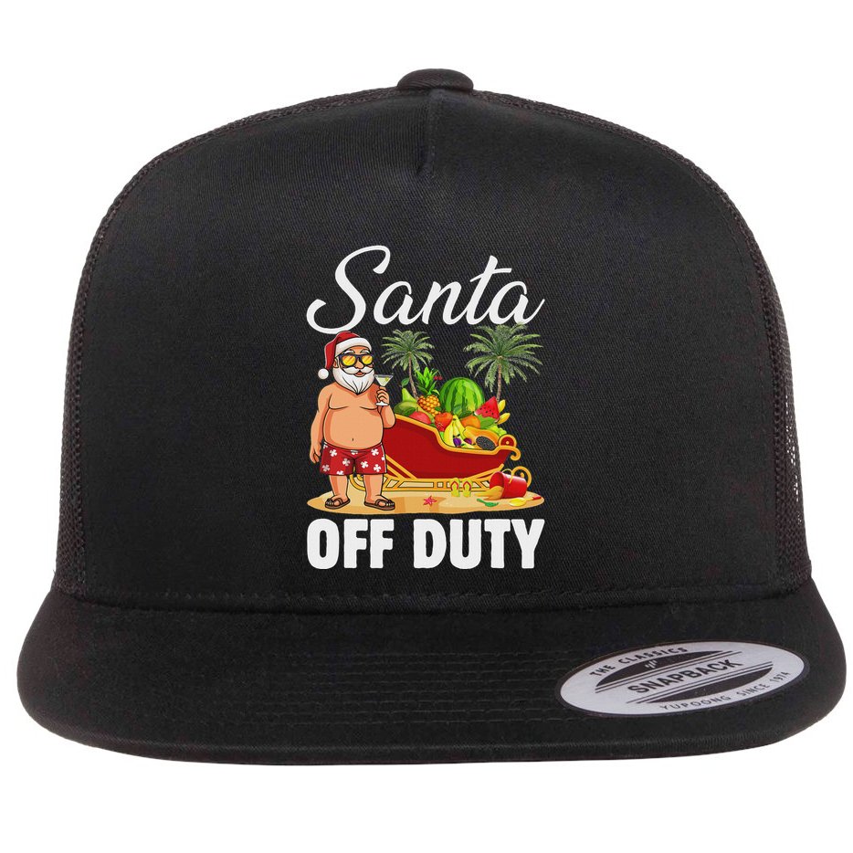 Cute Santa Off Duty Sleigh Summer Vacation Christmas In July Flat Bill Trucker Hat