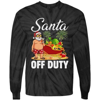 Cute Santa Off Duty Sleigh Summer Vacation Christmas In July Tie-Dye Long Sleeve Shirt