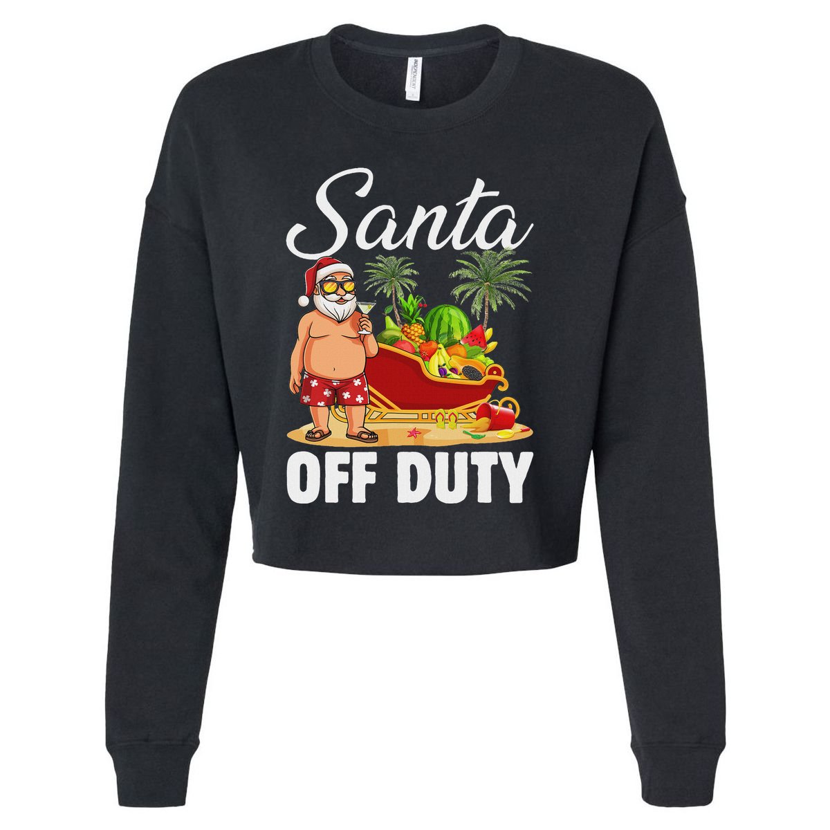Cute Santa Off Duty Sleigh Summer Vacation Christmas In July Cropped Pullover Crew