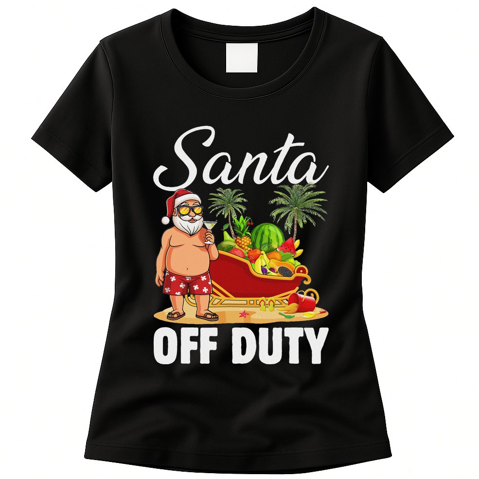 Cute Santa Off Duty Sleigh Summer Vacation Christmas In July Womens T-Shirt