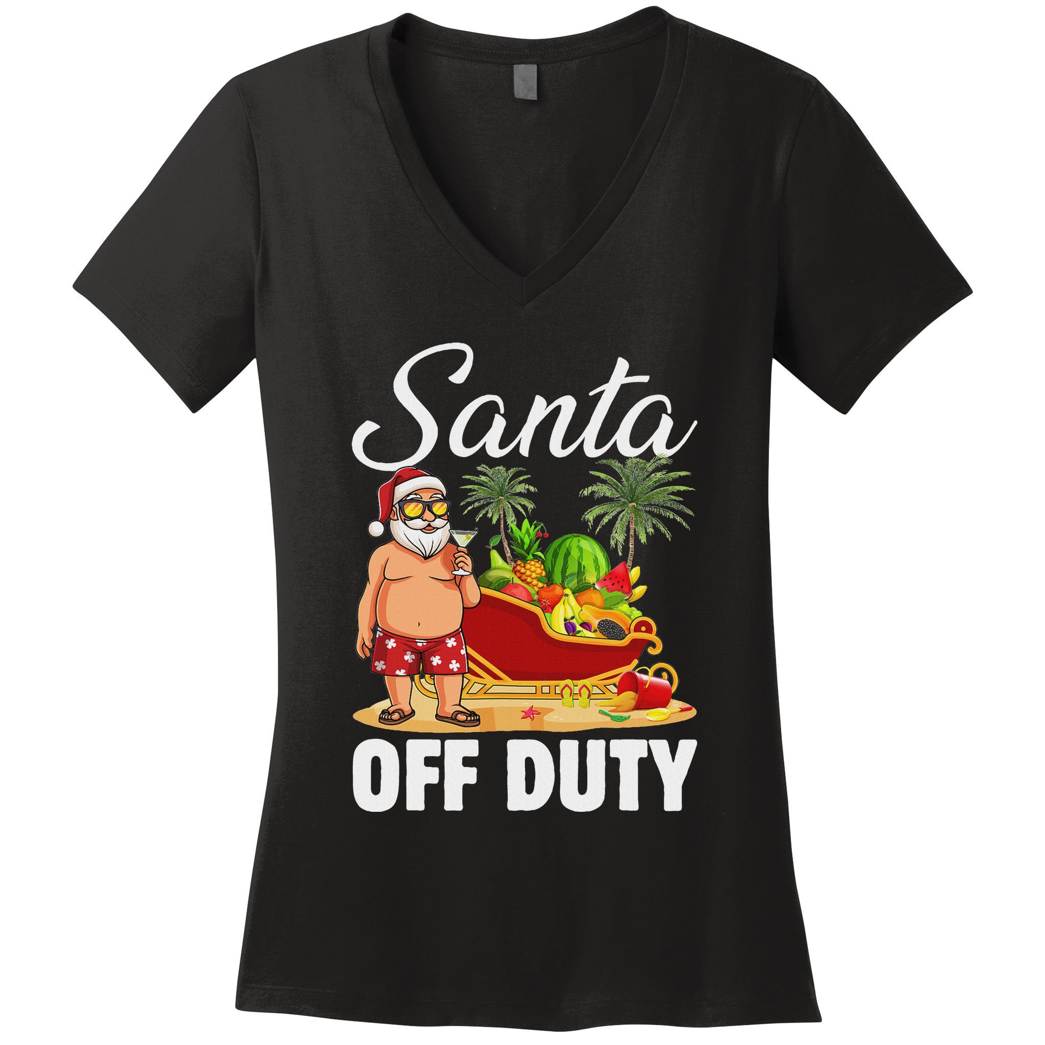 Cute Santa Off Duty Sleigh Summer Vacation Christmas In July Women's V-Neck T-Shirt