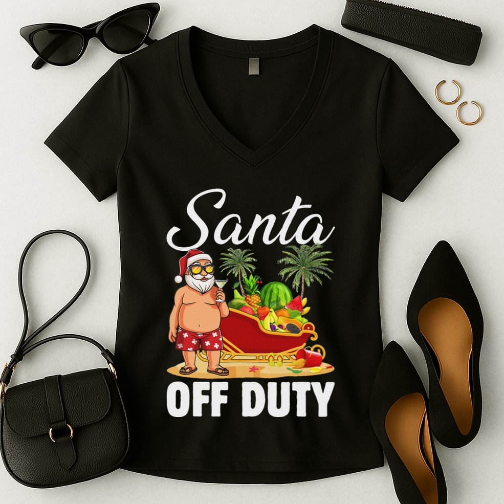 Cute Santa Off Duty Sleigh Summer Vacation Christmas In July Women's V-Neck T-Shirt