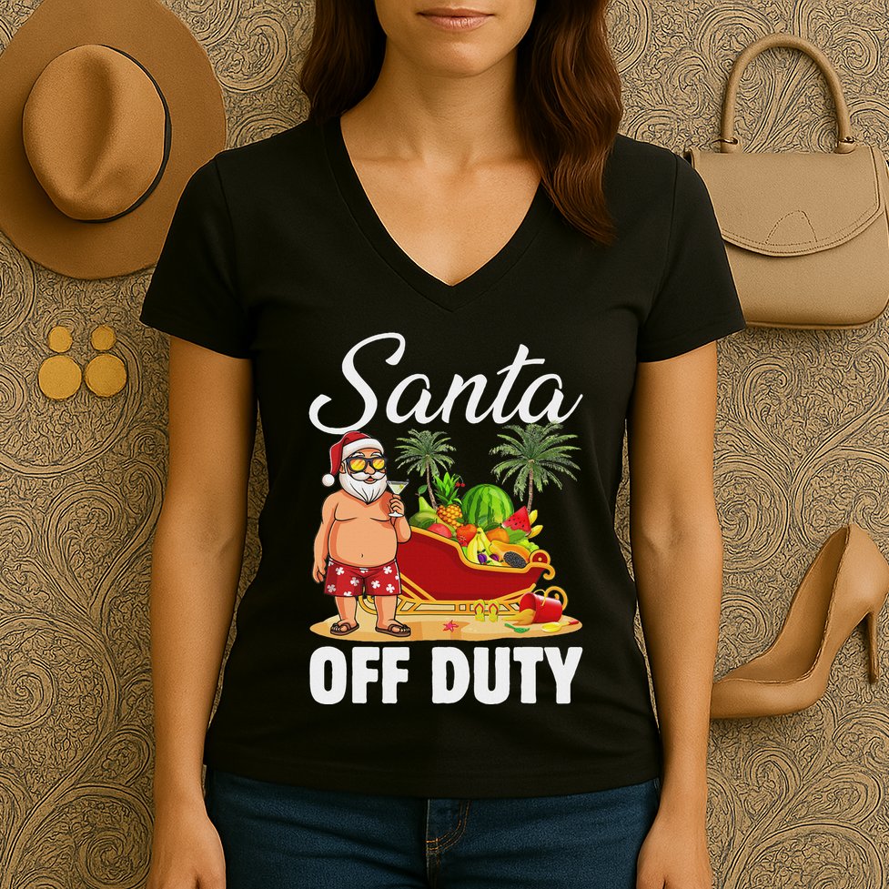 Cute Santa Off Duty Sleigh Summer Vacation Christmas In July Women's V-Neck T-Shirt