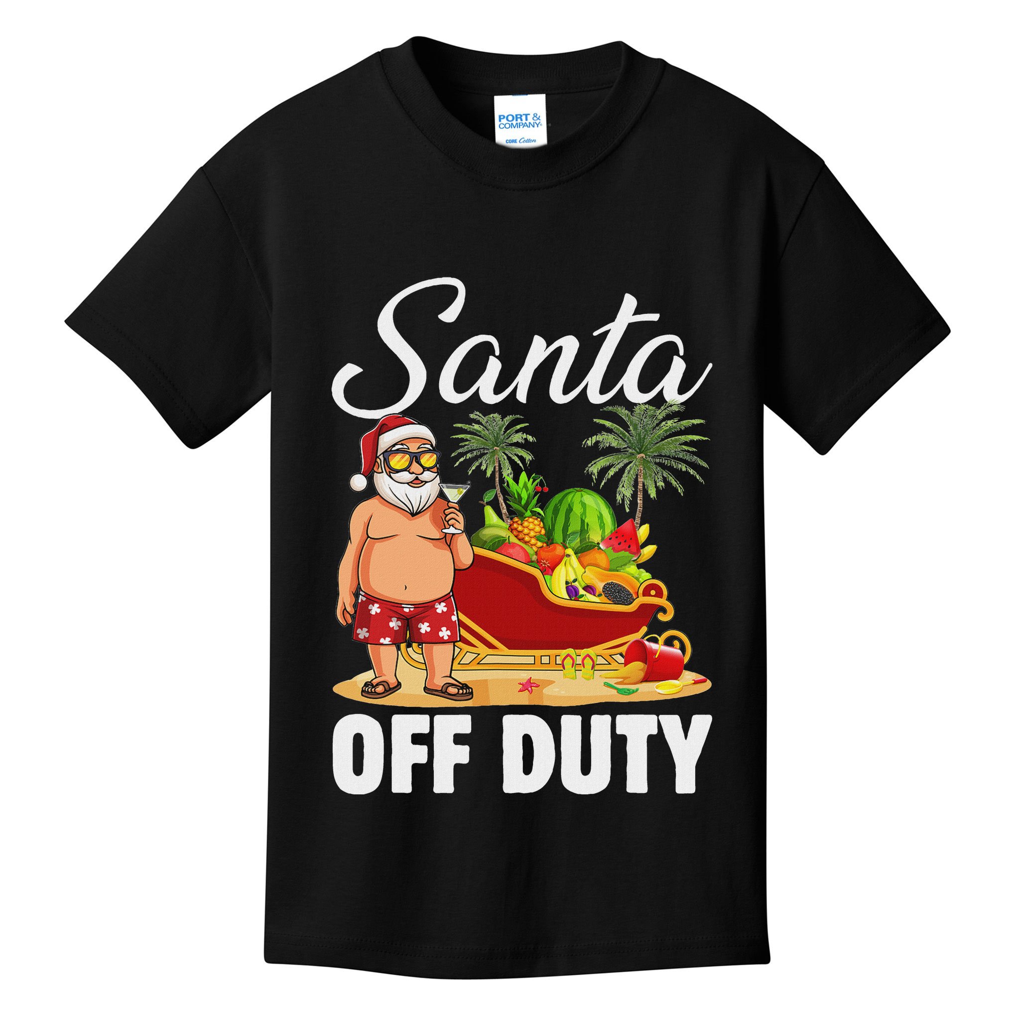 Cute Santa Off Duty Sleigh Summer Vacation Christmas In July Kids T-Shirt
