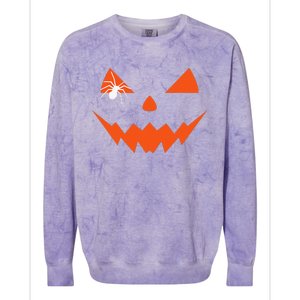 Creepy Spider On Jack O Lantern Pumpkin Face Halloween Colorblast Crewneck Sweatshirt