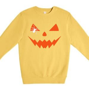 Creepy Spider On Jack O Lantern Pumpkin Face Halloween Premium Crewneck Sweatshirt