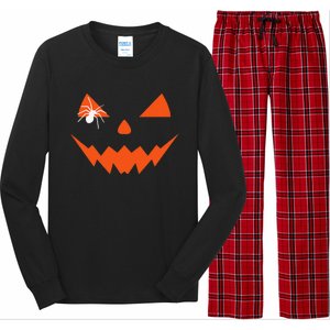 Creepy Spider On Jack O Lantern Pumpkin Face Halloween Long Sleeve Pajama Set