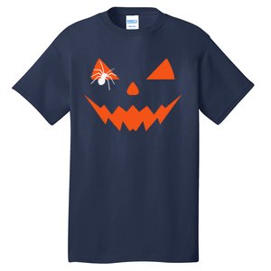 Creepy Spider On Jack O Lantern Pumpkin Face Halloween Tall T-Shirt