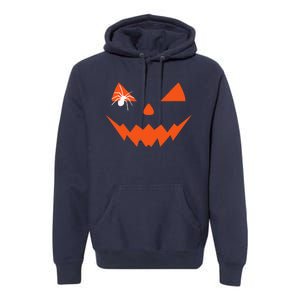 Creepy Spider On Jack O Lantern Pumpkin Face Halloween Premium Hoodie