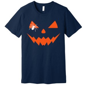 Creepy Spider On Jack O Lantern Pumpkin Face Halloween Premium T-Shirt